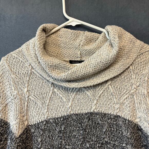 Jeanne Pierre Sweater Fisherman Tunic Colorblock Cable Knit Cowl Neck Preppy LG - Picture 10 of 12